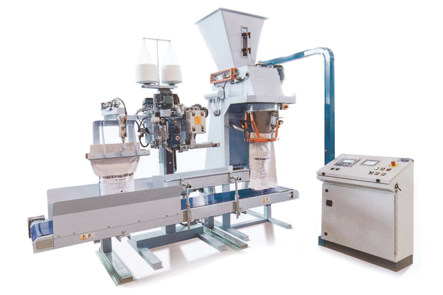 Gross weight system for open mouth bags, with sewing line